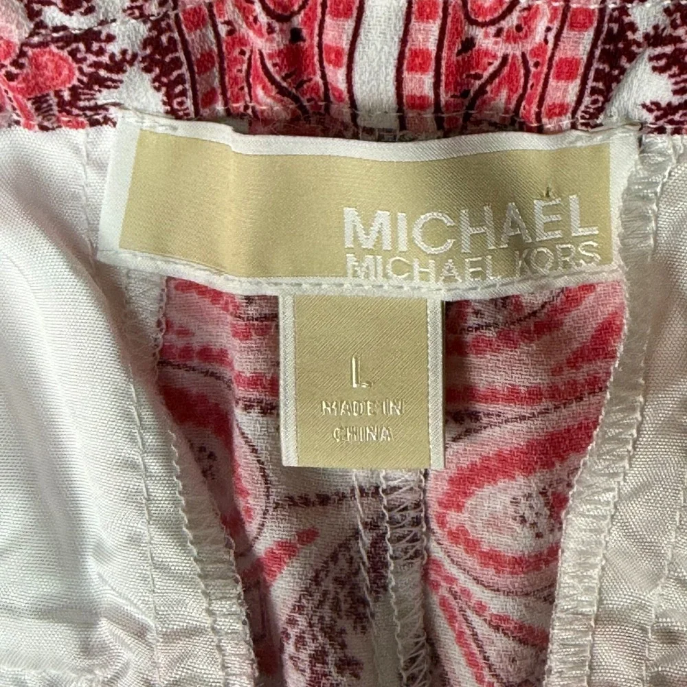 Michael Michael Kors Pants Womens Large Pink Print Wide Leg Crop Palazzo Pull On